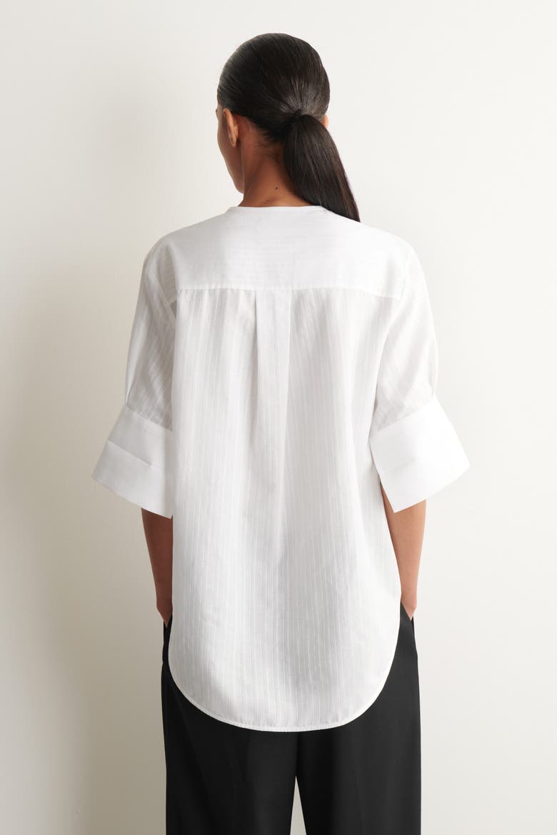 Bib-front Stripe-jacquard Cotton Shirt, Alternate, color, WHITE