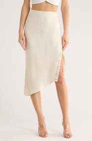 Leith Lace Trim Satin Midi Skirt