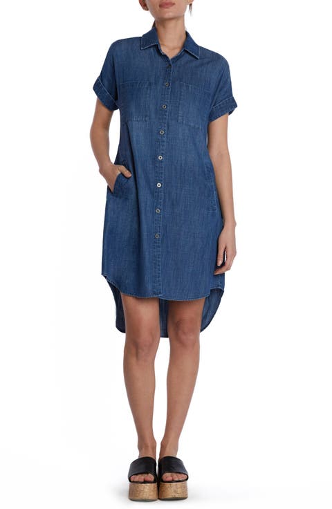 Roem[ロエム] Denim Short Sleeve Mini Dress TMOYZQ Summer Dresses for Women 2024, Womens Bodycon Denim