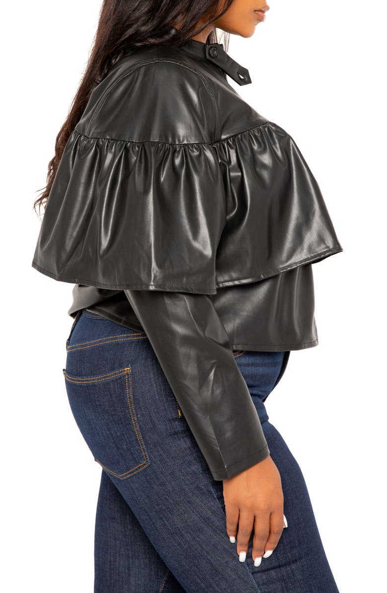 BUXOM COUTURE Ruffle Crop Faux Leather Jacket, Alternate, color,