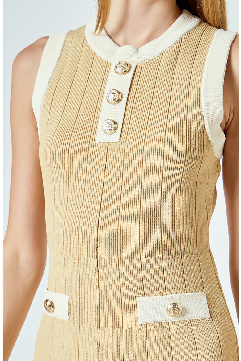 Contrast Detail Sleeveless Mini Sweater Dress, Alternate, color, TAN/CREAM