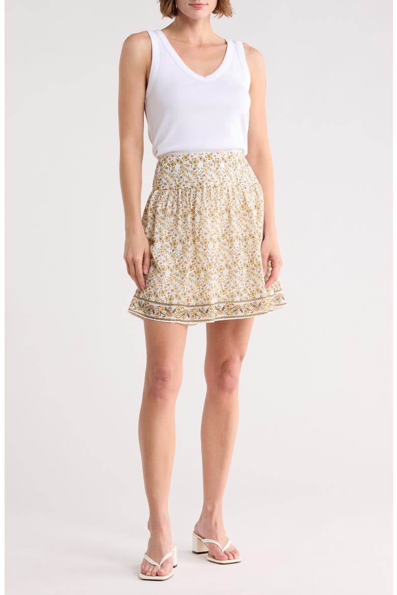 Floral Miniskirt, Main, color, CREAM/ YELLOW FLORAL VINES