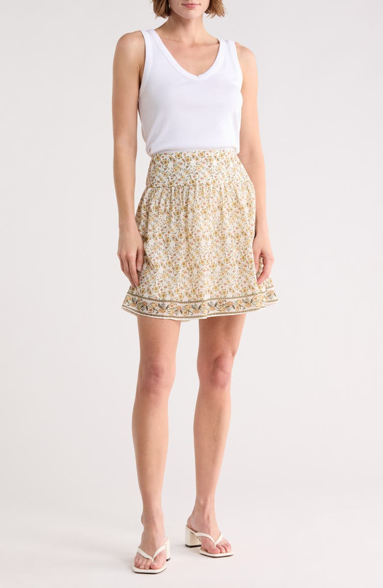 MAX STUDIO Floral Miniskirt, Main, color, Cream/ Yellow Floral Vines