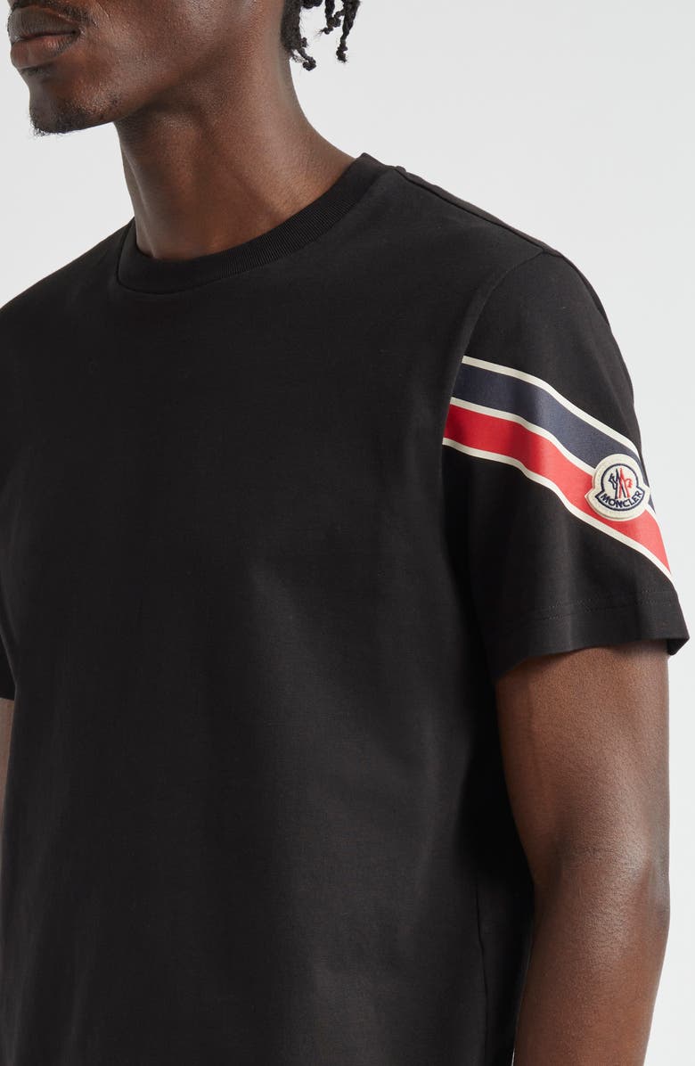 Moncler Stripe Logo Cotton T-Shirt, Alternate, color, Black
