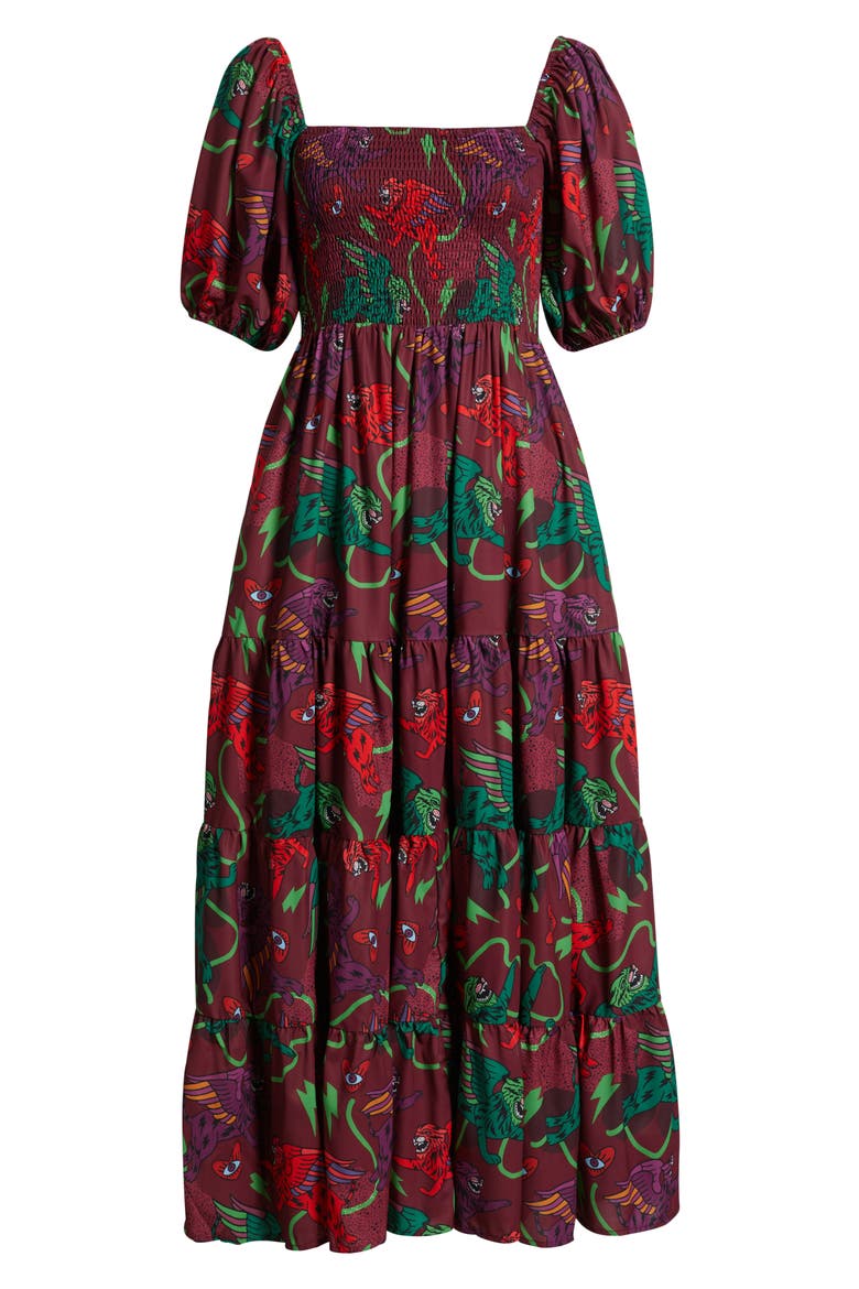 Summer Solstice Smock Bodice Tiered Dress, Alternate, color, PLUM