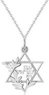 ALLUREZ Jewish Star Of David Am Yisrael Chai Pendant Necklace 14K