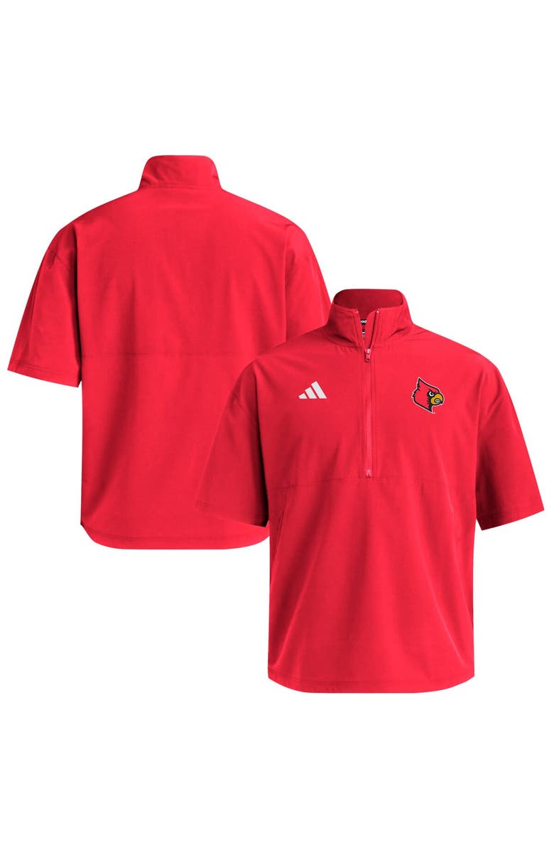 adidas Men's adidas Red Louisville Cardinals Woven Quarter-Zip Short Sleeve Pullover, Main, color, Red