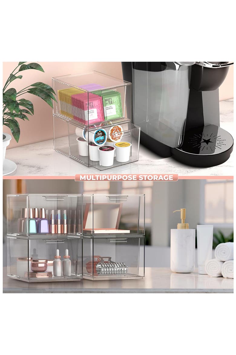 4-Pack Clear Stackable Makeup Drawers, Alternate, color, CLEAR