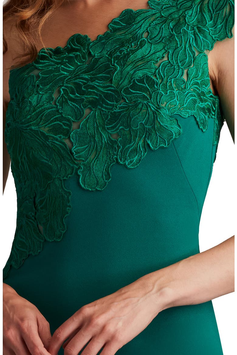Floral Lace One Shoulder Cocktail Sheath Dress, Alternate, color, EMERALD