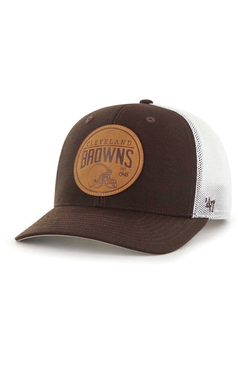 '47 Men's '47 Brown Cleveland Browns Leather Head Flex Hat, Main, color,