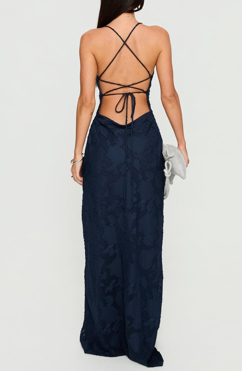 Princess Polly Celena Floral Burnout Gown, Alternate, color, Navy Burnout