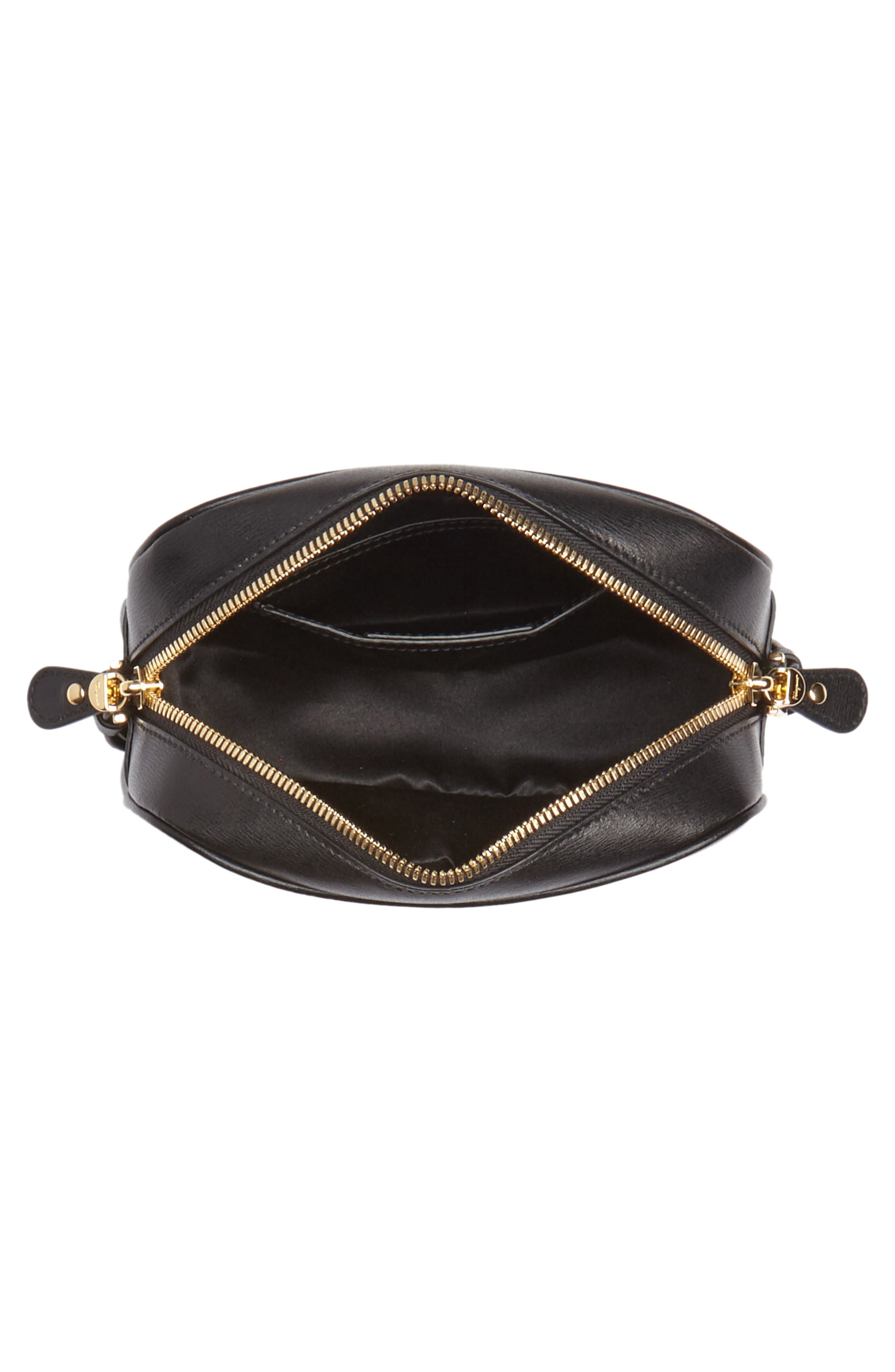 Salvatore Ferragamo Gancio Leather Camera Bag, Alternate, color, NERO