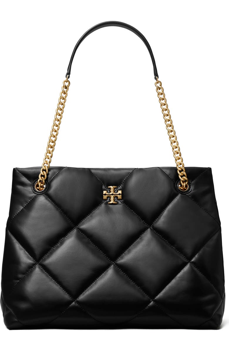 Tory Burch Kira Diamond Quilted Leather Tote, Main, color, Black