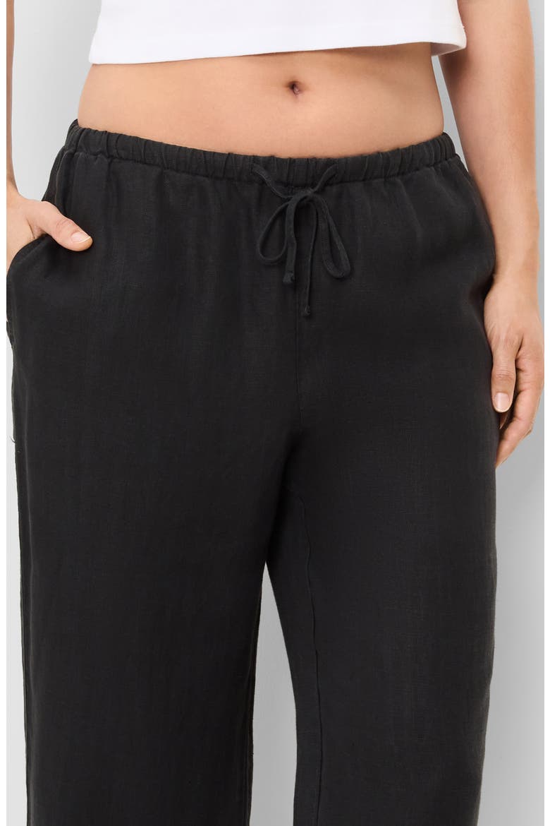 Tali Linen Blend Wide Leg Drawstring Pants, Alternate, color, BLACK