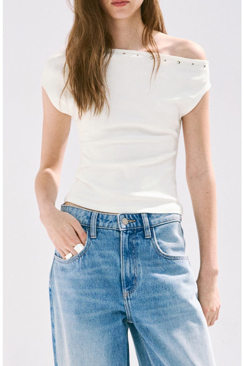 Asymmetrical Studded T-Shirt, Main, color, OFF WHITE