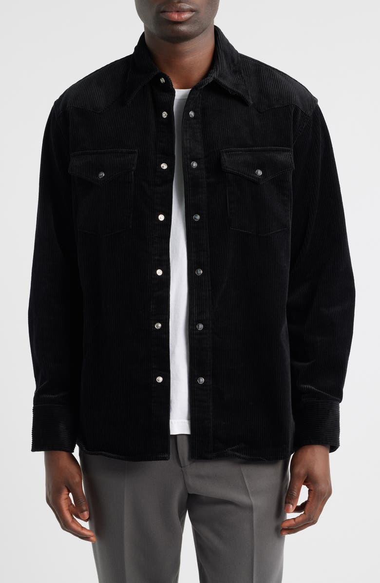 NN07 Ricky 50004 Organic Cotton Corduroy Snap-Up Western Shirt Jacket, Main, color, Black