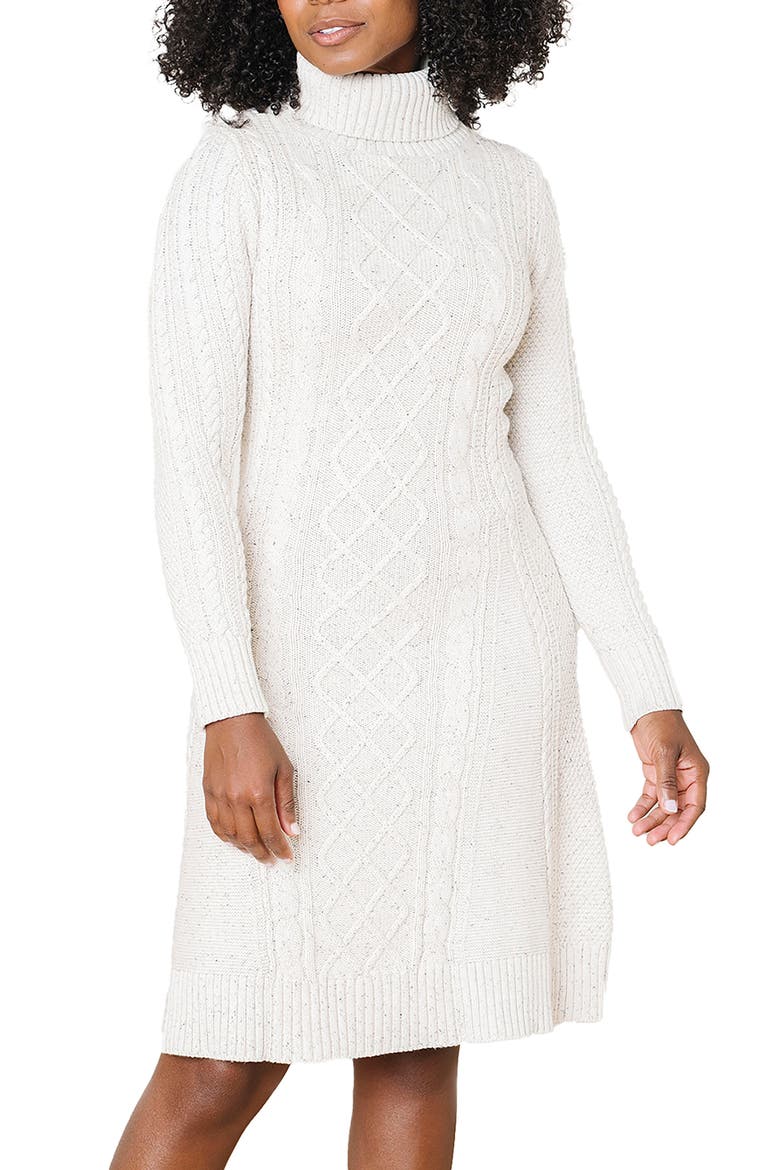 Organic Long Sleeve Turtleneck Cable Sweater Dress, Main, color, Natural Fleck