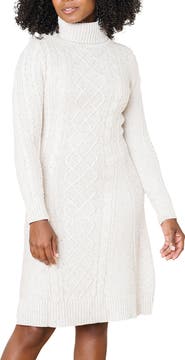 Hope & Henry Organic Long Sleeve Turtleneck Cable Sweater Dress