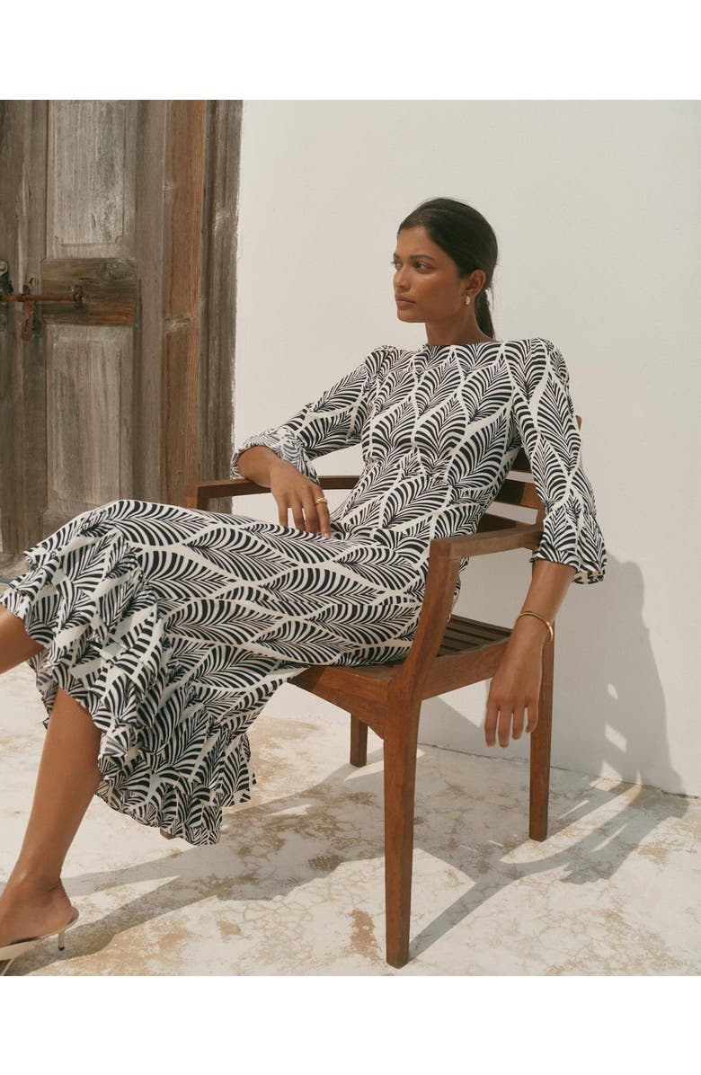 MINT VELVET Printed Ruffle Detail Midi Dress, Alternate, color, Blue