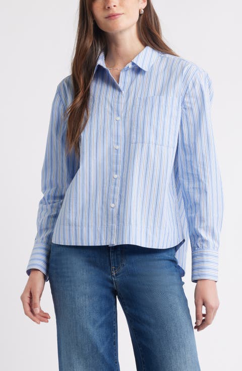 Long Sleeve Drop Hem Button-Up Shirt