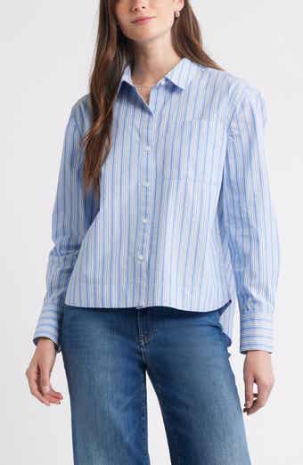 Caslon® Long Sleeve Drop Hem Button-Up Shirt