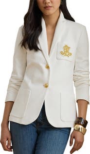 Lauren Ralph Lauren Bullion Jacquard Logo Patch Cotton Blend Blazer