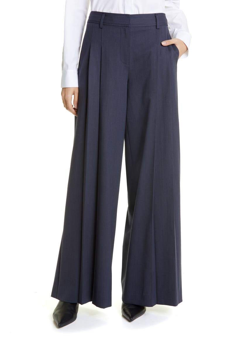 New Didi Pleat Wide Leg Wool Pants, Main, color, INDIGO