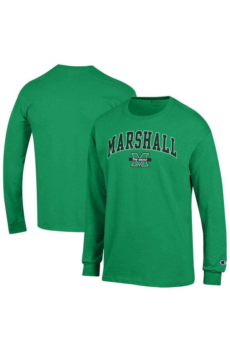Champion Men's Champion  Kelly Green Marshall Thundering Herd Arch Over Logo Long Sleeve T-Shirt, Alternate, color, 