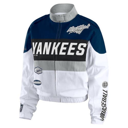Wear By Erin Andrews Navy/white New York Yankees Racing Full-zip Jacket