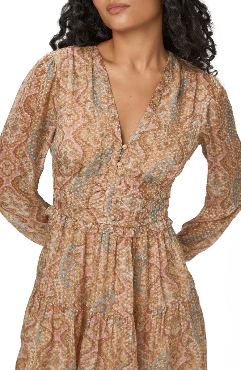PAIGE Florentine Print Long Sleeve Silk Blend Minidress, Alternate, color, Honey Multi