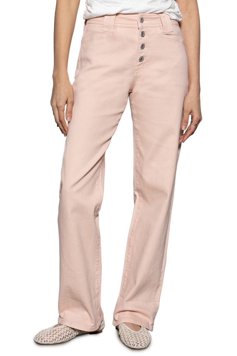 Luna Button Fly High Waist Cuff Straight Leg Jeans, Main, color, EARTH PINK