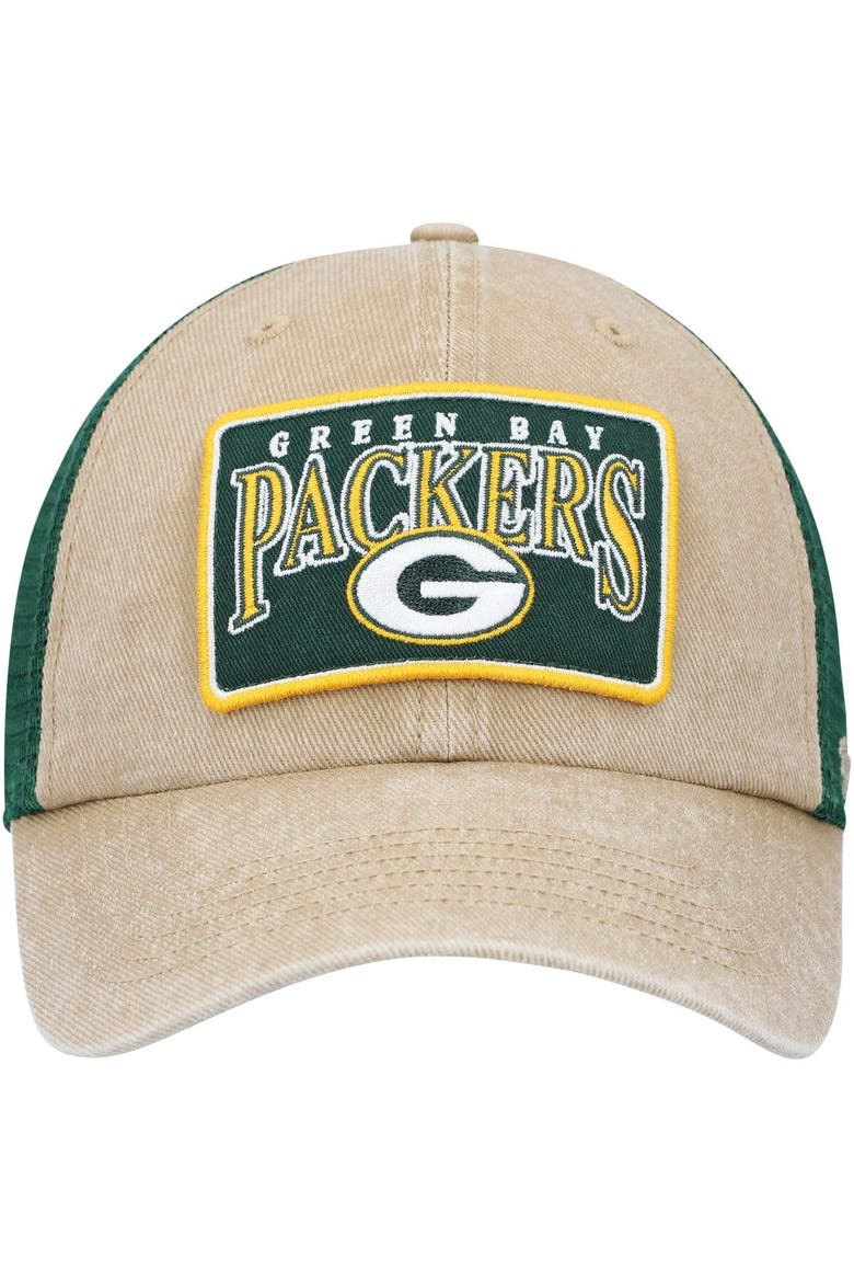 Men's '47 Khaki Green Bay Packers Dial Trucker Clean Up Adjustable Hat, Alternate, color, Khaki