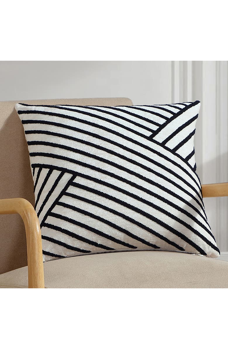 Tahari Asymmetrical Stripe Bouclé Accent Pillow, Alternate, color, Black