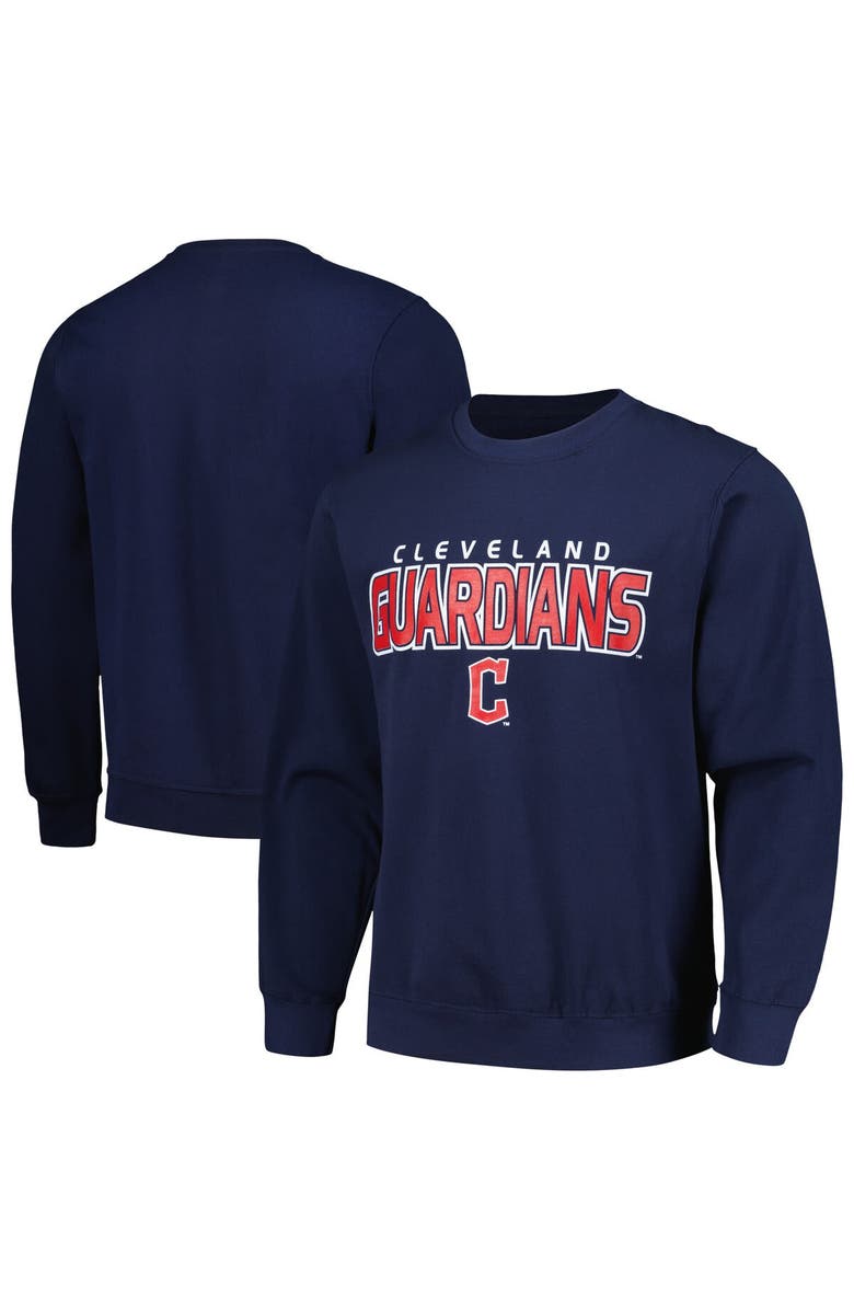 STITCHES Men's Stitches Navy Cleveland Guardians Pullover Sweatshirt, Main, color,