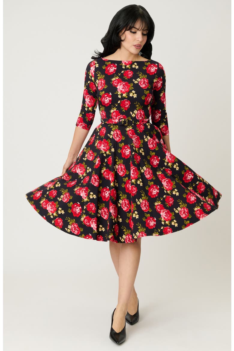 Devon Swing Dress, Alternate, color, Black & Red Roses