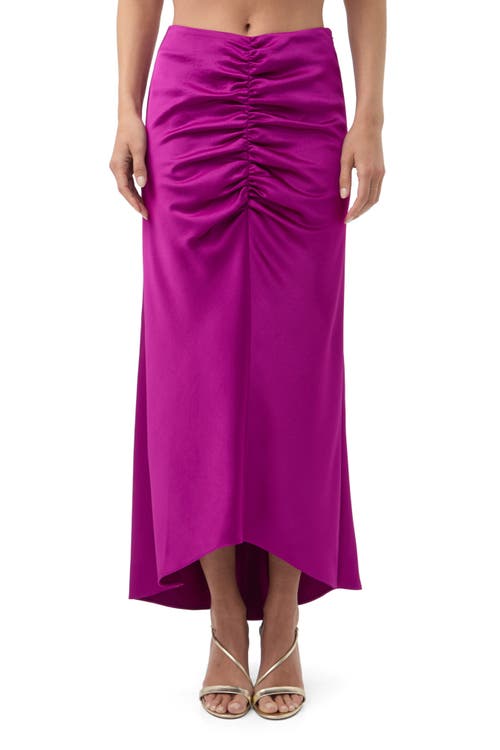 Trina Turk Aspen Satin Ruched Midi Skirt In Purple