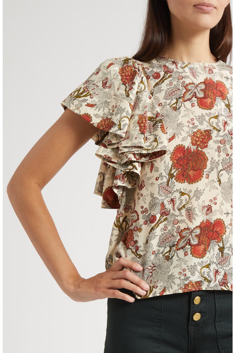 Lena Flutter Sleeve Silk Top, Alternate, color, WINTER GARDEN