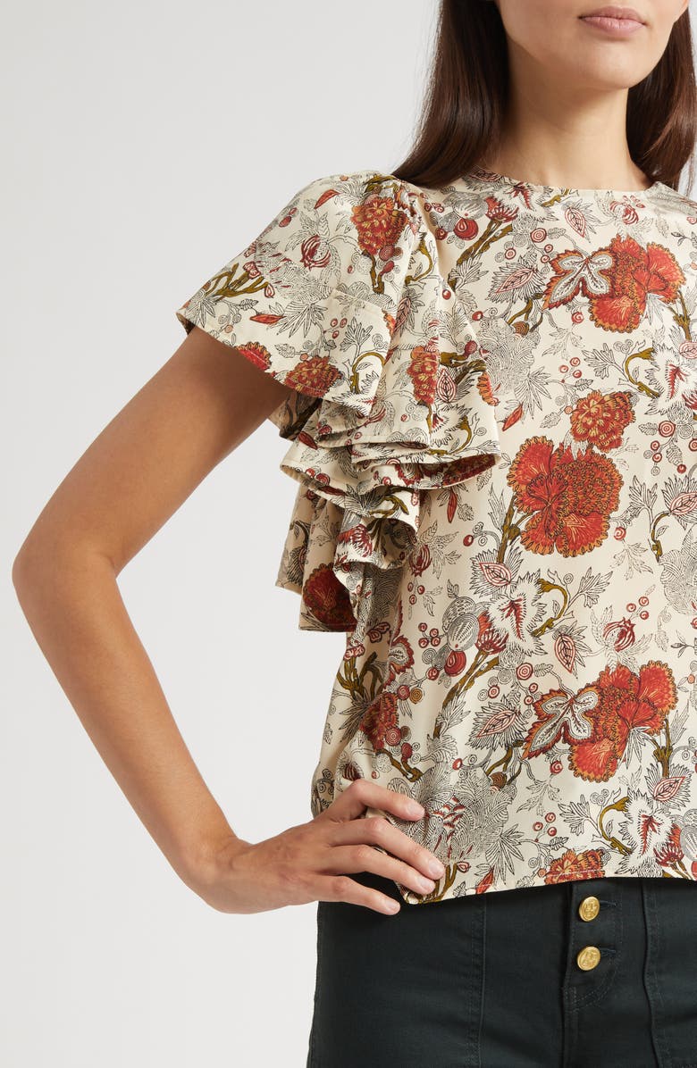 Ulla Johnson Lena Flutter Sleeve Silk Top, Alternate, color, Winter Garden