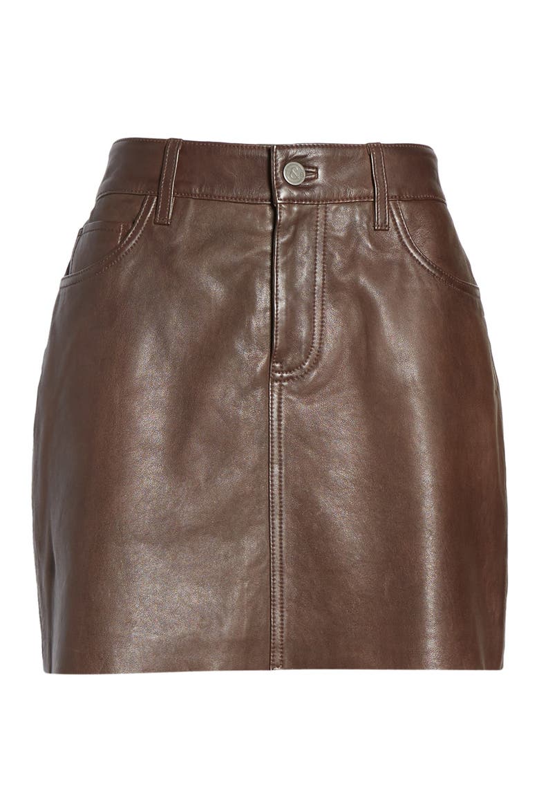 x Something Navy Leather Miniskirt, Alternate, color, BROWN COFFEE
