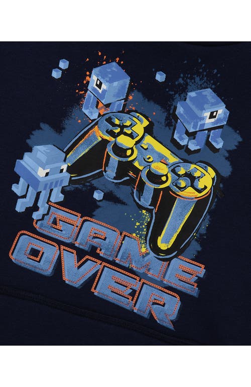 Lands' End Kids Fleece Pullover Hoodie In Deep Sea Navy Game Over