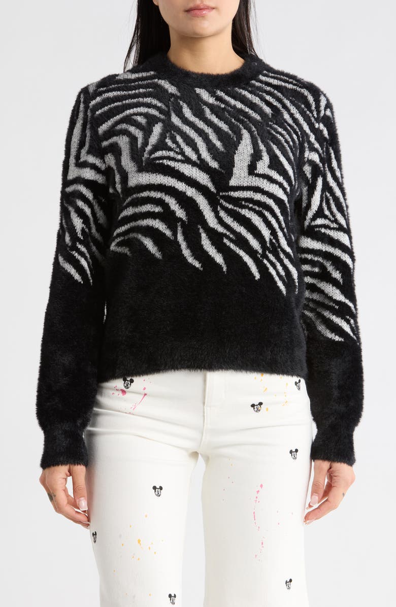 Desigual Thin Gauge Animal Print Sweater, Main, color, Black