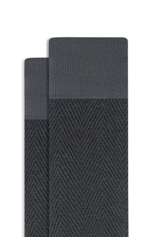 Bugatchi Herringbone Mercerized Cotton Blend Dress Socks In Gray