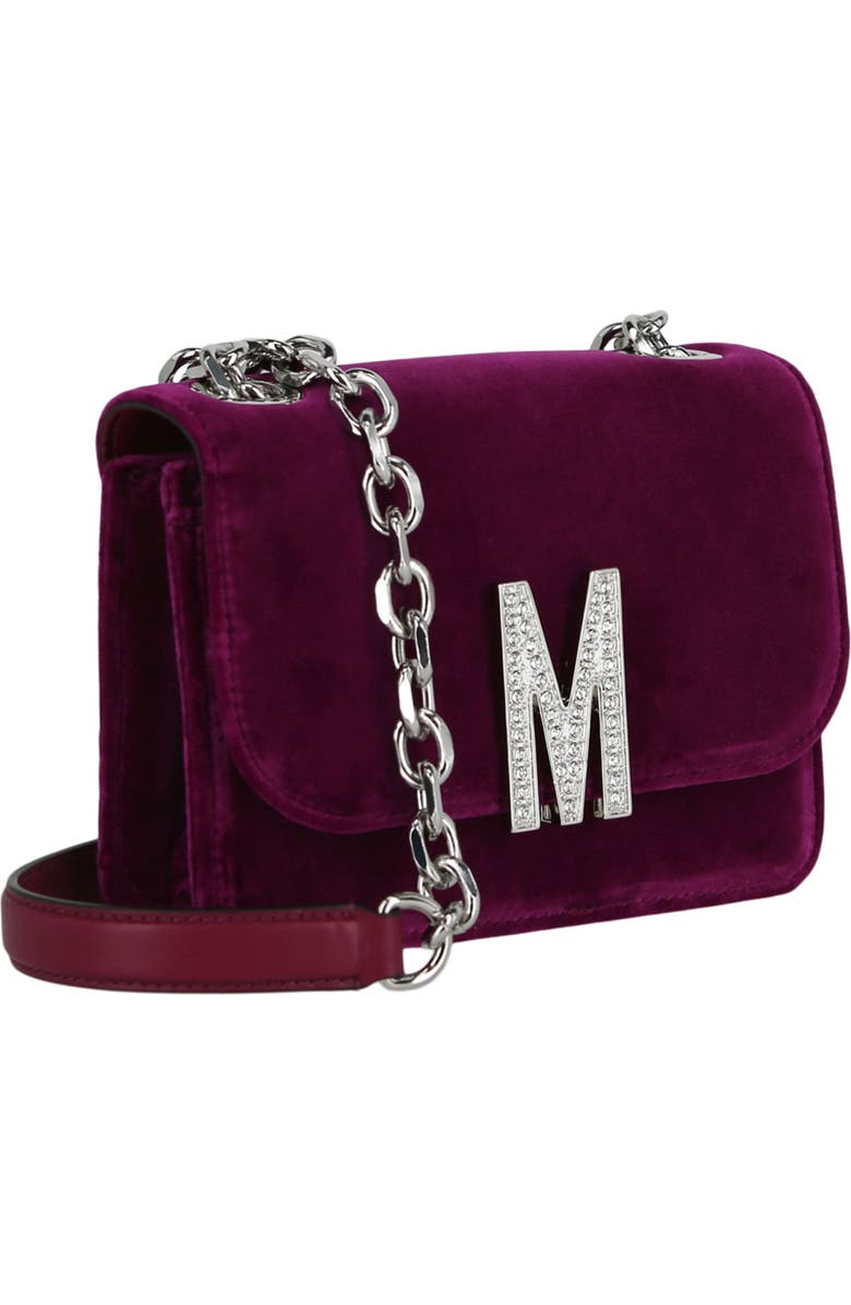 Moschino Crystal Logo Velvet Crossbody Bag, Alternate, color,
