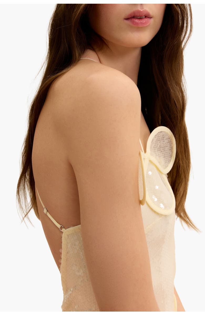 Malva Florea Sequin Maxi Bustier Gown With Petal Appliqus, Alternate, color, Beige