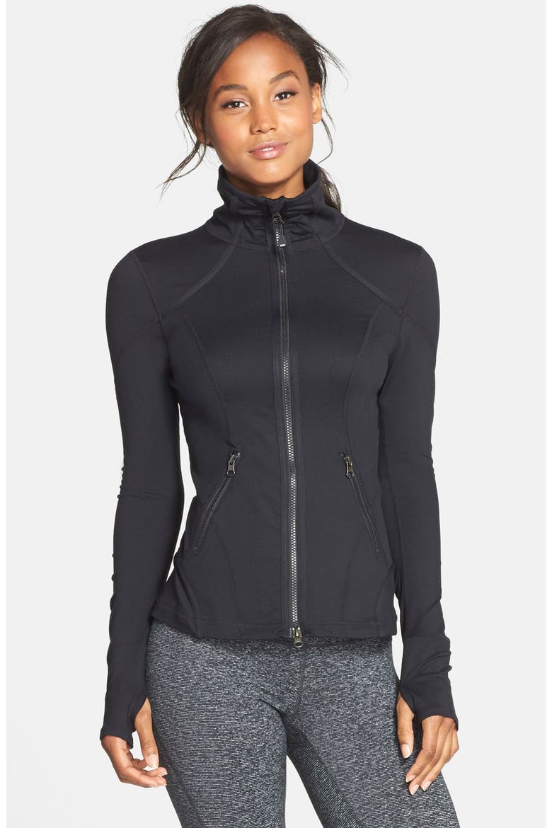 'Flirt' Ruffle Back Jacket, Main, color, BLACK