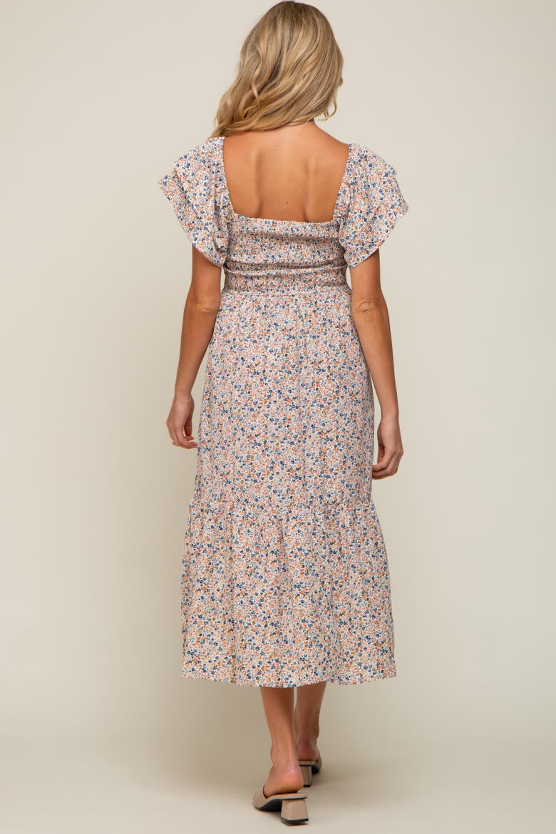 Floral Flutter Midi Dress, Alternate, color, Cream