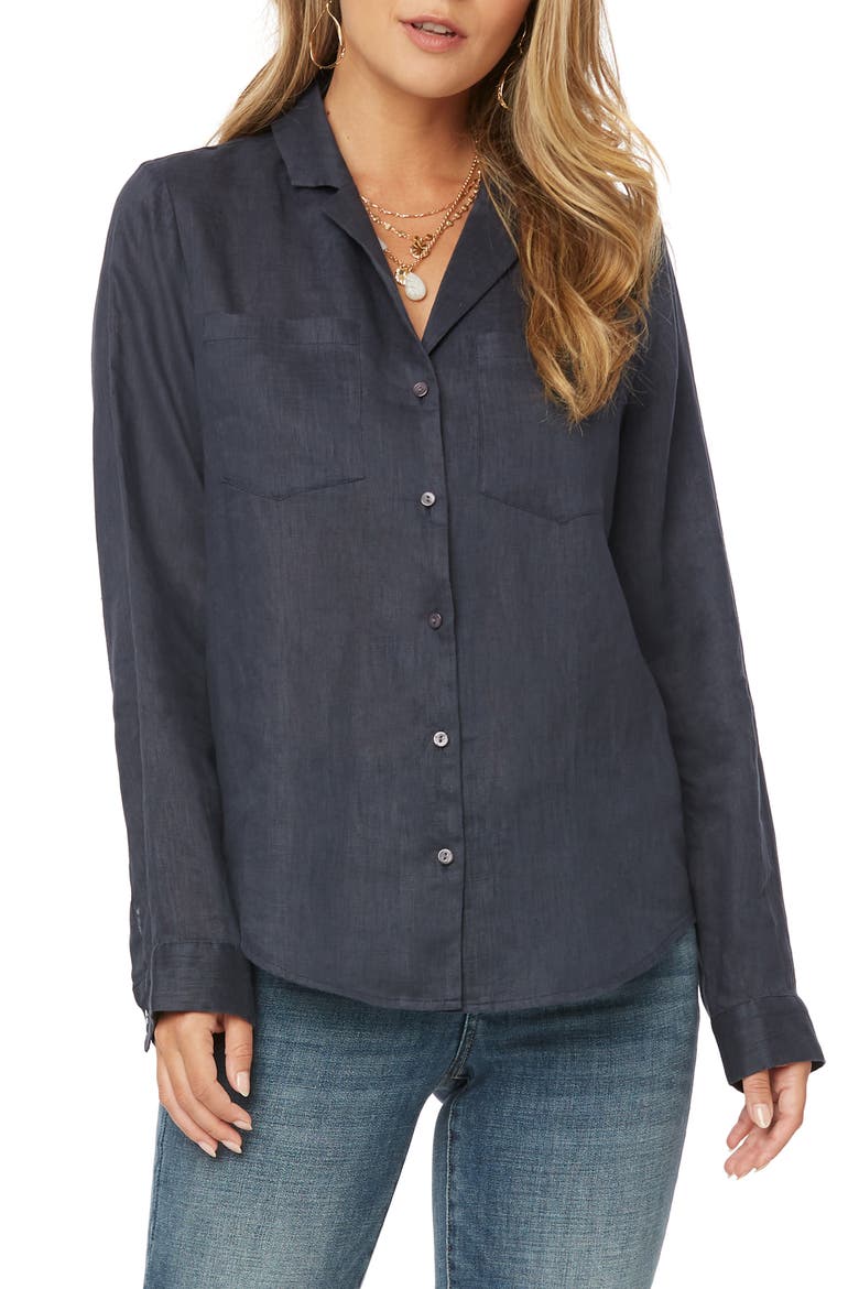 Linen Button-Up Blouse, Main, color, OXFORD NAVY