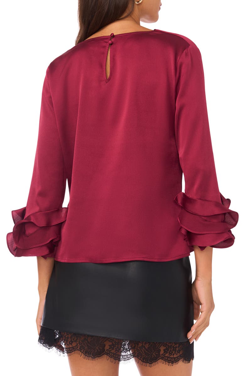 Vince Camuto Tiered Ruffle Sleeve Satin Top, Alternate, color, Boysenberry