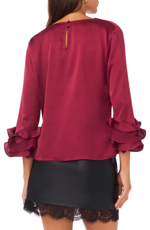 Vince Camuto Tiered Ruffle Sleeve Satin Top In Burgundy