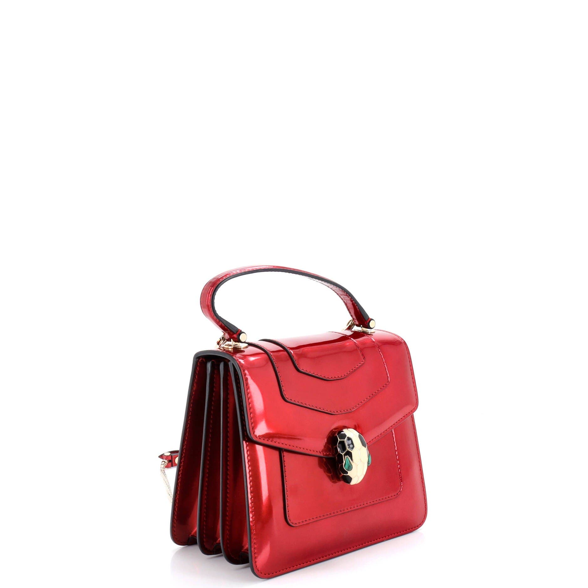 Serpenti Top Handle Bag Patent Small, Alternate, color, Red